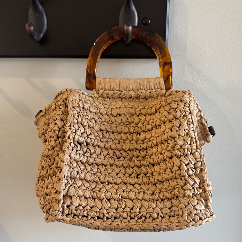 Banana Republic Small Woven Handheld Tote with Tortoiseshell Handles